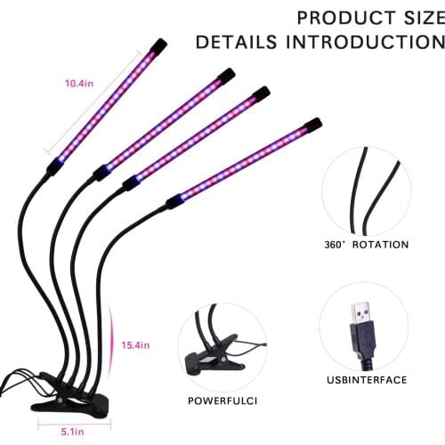 Full Spectrum Plant Grow Lamp with Clips RF Controller Timing Dimming USB 40W 80LED Garden Filling Lighting