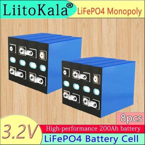 LiitoKala 8pcs Lifepo4 3.2v 200ah rechargeable battery 24V 200ah battery Suitable for Solar Energy long life 3500 Cycles EU US