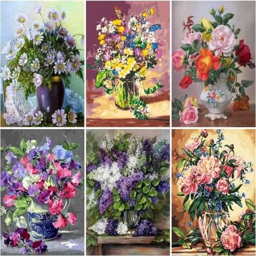 SDOYUNO DIY Oil paint by numbers for adults Flowers Drawing On Canvas HandPainted Coloring by numbers Kits Art Gift Home Decor