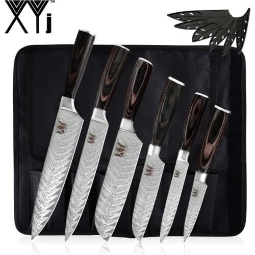 XYj 7pcs Kitchen Knives Stainless Steel Set With Carrying Knife Bag 8'' Slicing 7'' Santoku 5'' Utlity 3.5'' Paring Knife Cover