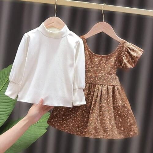 2021 New Spring Autumn Clothing Sets Baby Girl Clothes Top+Flying Sleeve Floral Sling Dress 2Pcs Clothes For Newborns