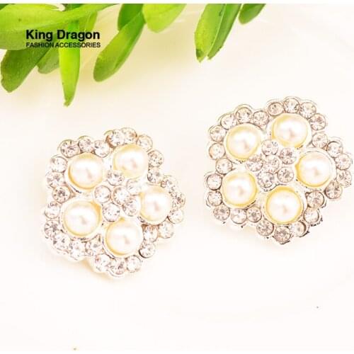 New Arrival Rhinestone Pearl Button loop Back For Craft Or Headband Or Decoration 5PCS/Lot 18MM Silver Color KD247