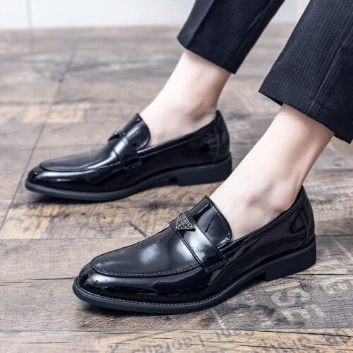 New Italian Oxford mens shoes luxury patent leather wedding shoes pointed dress shoes classic Derby Shoes Black sizi38-44CIMIM