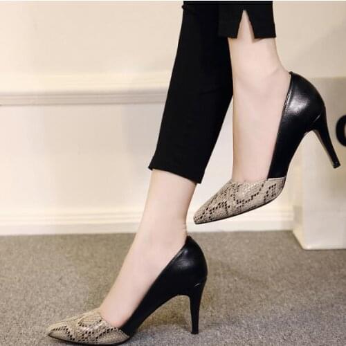 New High Heels Dress Shoes Asakuchi occupation Pump Women Boat Shoes Color matching Pointed Toe Office Shoe Ladies Large size