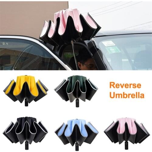 Inverted Umbrella Windproof Anti-UV Automatic Folding Umbrella Night Reflective Strip Auto Reverse Umbrella