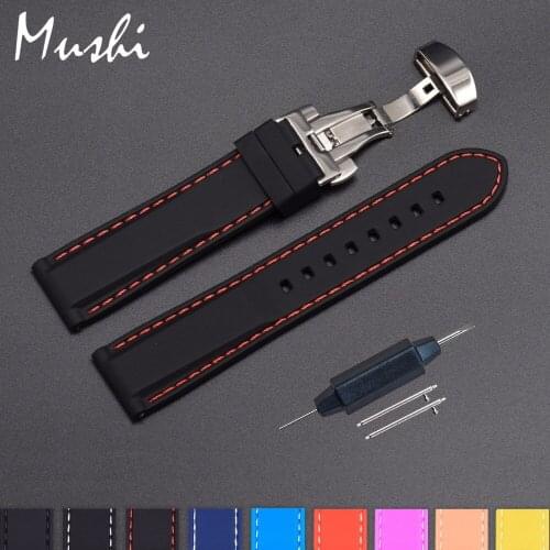 Silicone Watch Strap Rubber Wrist Watch Bracelet with Stainless Steel Butterfly Buckle Clasp 18mm 20mm 22mm 24mm Watch Strap