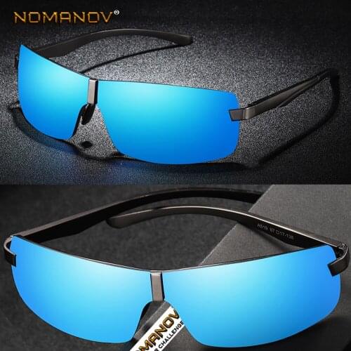 Rimless Men Women Polarized Sunglasses Sun Glasses Al-mg Alloy Sports Cool Men Space Style Black and Mirror Blue Lenses