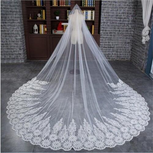 Bridal wedding veil lace applique lock edge 3 meters length cathedral bridal veil with comb wedding accessories