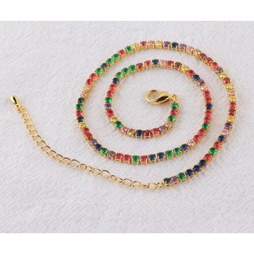 High Quality Rainbow Baguetee CZ Short Necklaces Statement Colorful Crystal Gold Filled Women Fashion Choker Jewelry Gifts