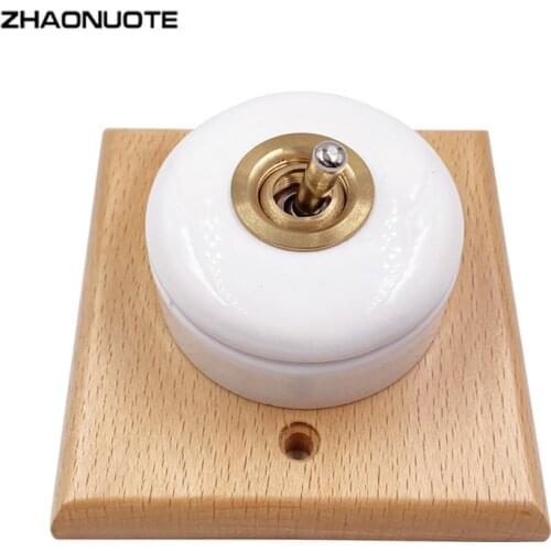 High Quality Retro CeramicToggle Switch Round 2 Way Control Wall Light Switch and 86 Type Wooden Base