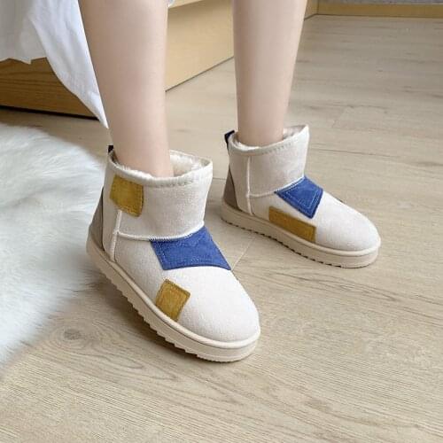 2020 White Patchwork Winter Boots Women Ankle Platform Boots for Women Casual Slip on Warm Cotton Snow Boots Female Botas Mujer