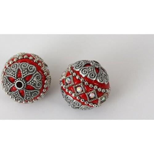 10pcs 15mm Handmade Indonesia Beads Round Flower Nepal Loose Spacer Beads Antique DIY Jewelry Making Necklace Bracelets Supplies