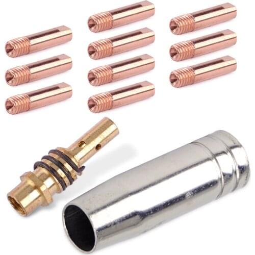 12pcs 0.9mm M6 Power Nozzles Torch Gun Consumables Gas Nozzle Tips For MB-15AK Welding Machine Accessories Welding Nozzles