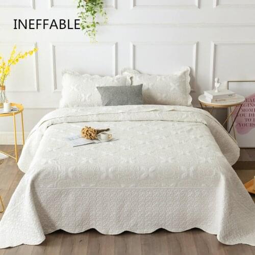 Luxury Washed Cotton Quilted White Bedspread Bed Cover Size 220x250cm /280x260cm Blanket Pillowcases 3pcs