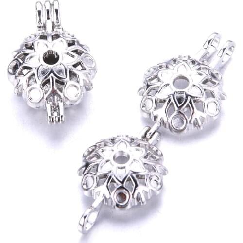 5pcs Snowflake Pearl Cage Locket Pendant Jewelry DIY Aromatherapy Essential Oil Diffuser Box For Oyster Pearl