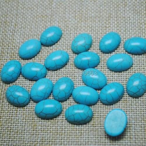 50 Pieces / Lot, Blue Turquoisee Stone Cabonchon DIY beads Accessories Size 12x16mm Oval Shape