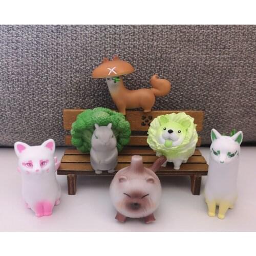 6pcs/set Japn Anime Vegetables Fairy Kawaii Doll Action Figures Vegetable Dog Cymbidium Garlic Cat Shiitake Beaver Collection