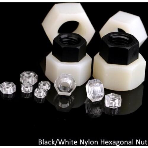 8/10/20/30/50pcsPlastic Hex Nuts M2 to M20 Nylon PA66 Heat Insulation Hexagon Lock Nut Thread Bolt Cap Black White Clear