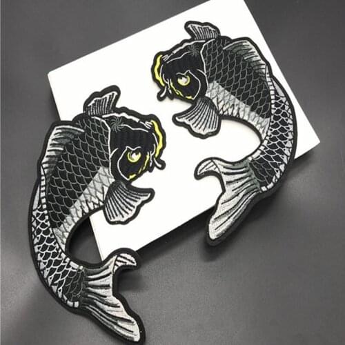 Free Ship 5Pair=10Pcs Fish Embroidery Patch Iron On Stick Clothes Bag Shirt Decorate Accessories Handmade Diy 17*11CM Wholesale