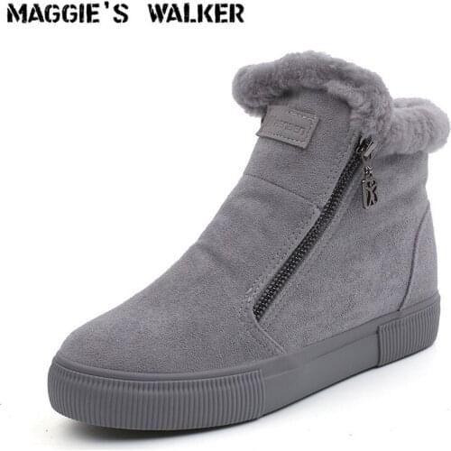 Maggies Walker Womens Fashion Flock Zipper Snow Boots Platform Winter Casual Shoes Warm Ankle Boots with Plush Size 35-40
