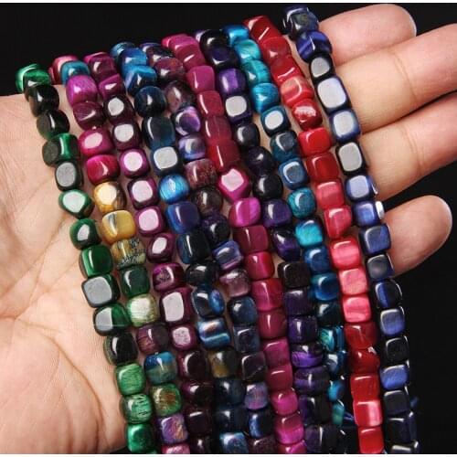 Natural Tiger Eye Stone Beads 6-8mm Smooth Cube Loose Spacer Beads for Jewelry Making DIY Bracelet Necklace Wholesale 15" Strand