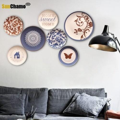 Creative pendant wall decorated ceramic palte background home restaurant living room decoration plate wall hanging plate