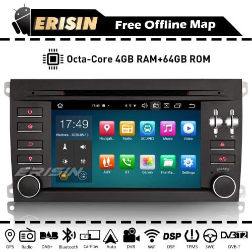 Erisin ES8197S 8-Core 4GB+64GB Car Radio for Porsche Cayenne 7" Android 10.0 CarPlay DVD GPS Bluetooth OBD2 DAB+ WiFi DSP TPMS