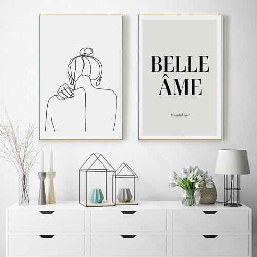 Modern Style Canvas Painting Poster Lines Stick Figure Woman Profiles Quota Beaitufulsoul In French English Home Rooms Wall Deco