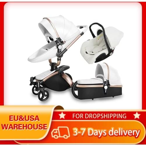 Newborn Baby Stroller 3 in 1 Baby Pushchair Children Baby Carriage Eco-Leather Baby Car Seat Basket Cradle Pram Strollers Child