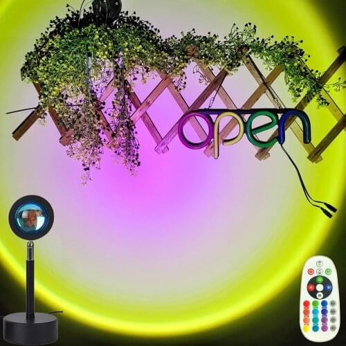 Rainbow Sunset Red Projector Night Light Sun Projection Desk Lamp,Color Adjustable Bedroom Coffee Store Wall Decoration Lighting