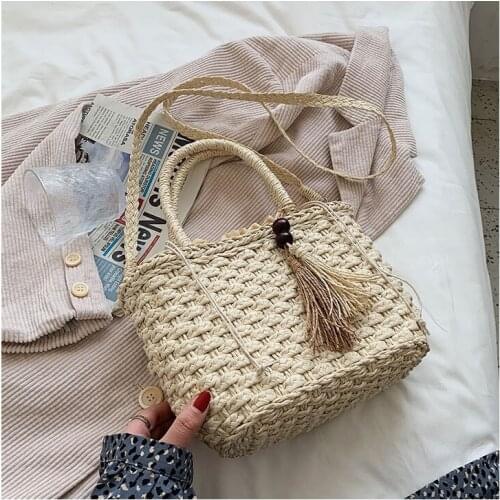 Summer Weave Straw Handbags for Women Tassel Design Beach Shoulder Bags 2021 Female Casual Travel Crossbody Bag Fashion Tote