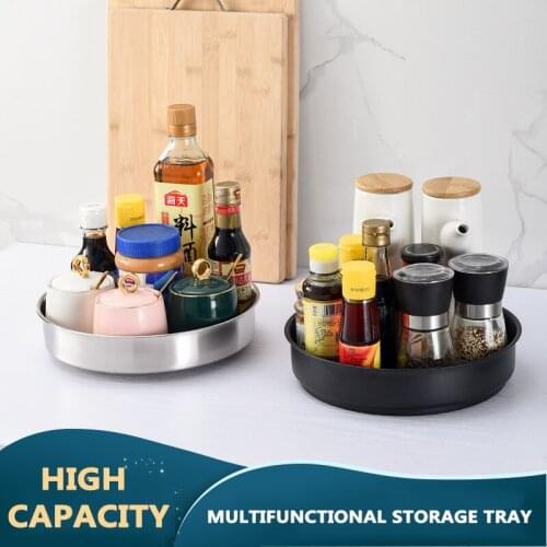 Hot 360 Rotating Tray Spice Drink Cosmetic Storage Turntable Trays Bathroom Non Slip Organizer Rack Kitchen Storage Containers