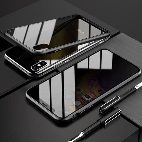 Anti-peeping Tempered Glass Magnetic Metal Case for Iphone 11 Pro Max XR XS X 8 7 Plus Magnet Front Back Glass Full Body Protect