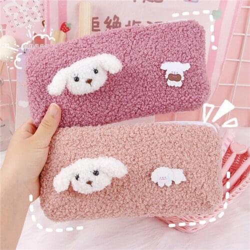 Kawaii Cute Soft Plush Pencil Case High Capacity Cosmetic Pen Bags Pencil Bags For Girls Gift School Supplies Korean Stationery
