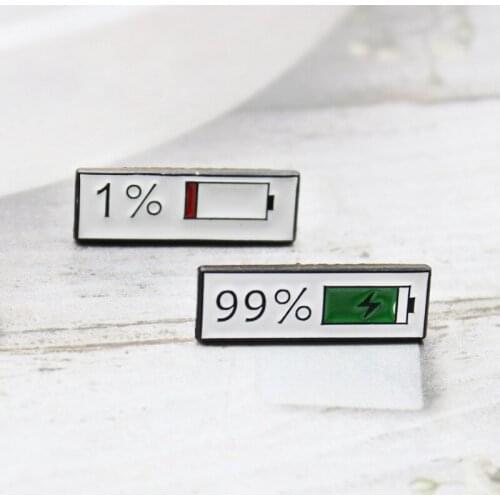 Cartoon Creative Fun Mobile Phone Battery Power 1% 99% Enamel Brooch Alloy Badge Clothes Backpack Accessories Jewelry Gift