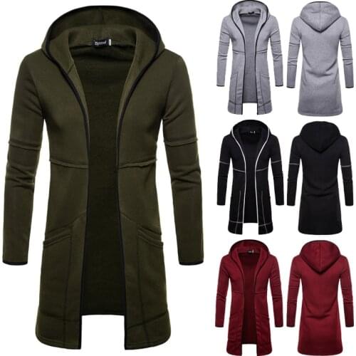 2019 Mens Autumn Winter Full Zipper Jacket Coat Warm Trench Long Sleeve Overcoat Casual Outwear Cardigan