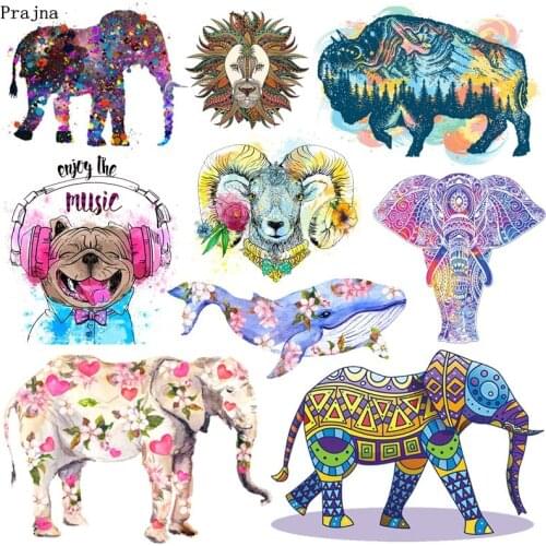 Prajna Elephant Patches Punk Iron On Transfers For Clothing Heat Transfer Vinyl Goat Cattle Sticker Patch For T-shirt Applique