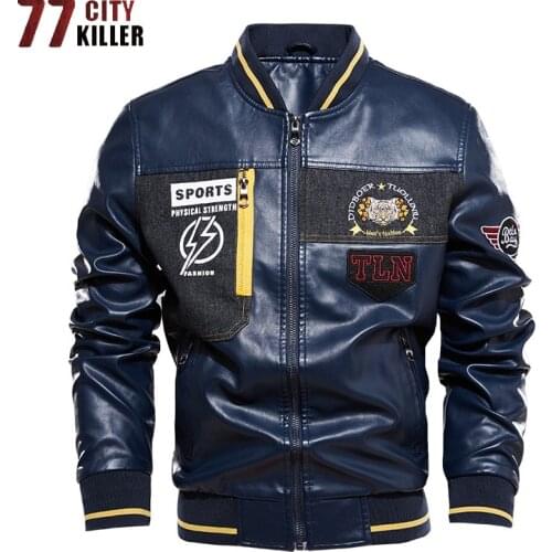 New Leather Jackets Men Autumn Winter Fleece Embroidery Baseball PU Jacket Male Stand Collar Windbreaker Mens Bomber Coats M-4XL