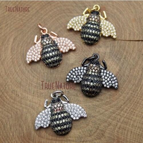 New Cute Bee Shape Beautiful Pendant Micro Zircon Pave Colorful Beads Rose Gold Black Gun Finish Necklace Charm In 19*23 PM9261