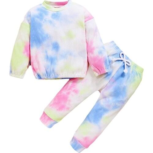 1-6Y Children Autumn Clothes Baby Boys Girls Clothing Sets Cute Tie Dye Printed Knitted Sweatshirts Tops+Pants Kids Tracksuits