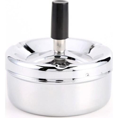 Smoking Accessories Stainless Steel Ashtray Round Push Down Cigarette Ashtray with Rotating Tray AUG889