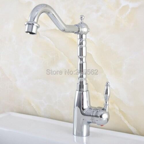 Polished Chrome Brass Single Lever Deck Mount Swivel Spout Kitchen Sink Bathroom Vessel Basin Faucet Mixer Tap Lsf829