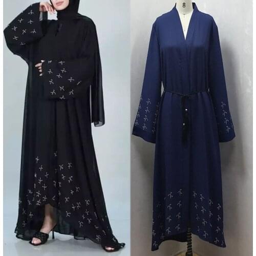 Ramadan Eid Diamond Beading Abaya Kimono Dubai Kaftan Muslim Cardigan Abayas Women Casual Robe Femme Caftan Islam Clothes F917