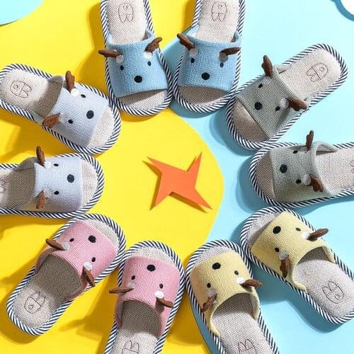 Kids Slippers Children Home Shoes Cartoon Deerlet Boys Girls Home Sandals Indoor Bedroom Floor Spring Summer Baby Flax Slippers