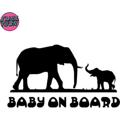 Small Town 16.8X9.4CM Cute Elephant With Baby Cartoon Car Sticker BABY ON BOARD Car Decoration Accessories C25-0223