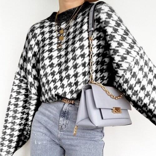 2021 Autumn Knitted Sweater Women Vintage Geometry Elegant Pullover Sweater Casual Loose Harajuku Streetwear Sweaters