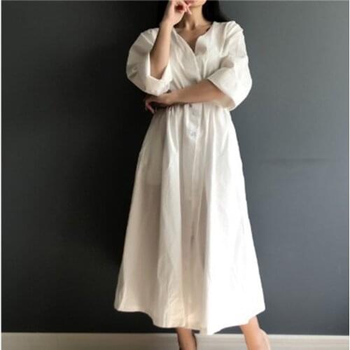 Womens Dresses New Arrival 2020 Robe Vintage Femme Solid Color Loose Dress Midi Long Vestidos Lace Up Dresses Women 2020 DD2422