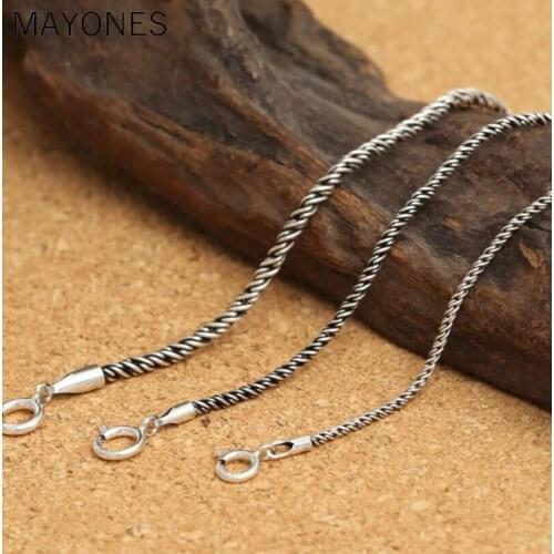 1mm 1.5mm 2mm Retro Twist Rope Chain Necklace for Men Women 925 Sterling Silver Necklace Mens Black Thai Silver Jewelry