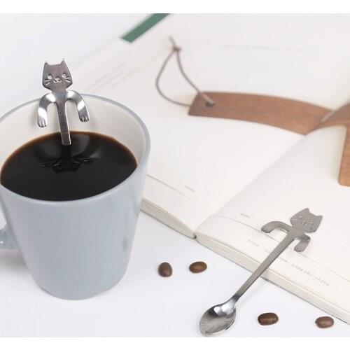 1pc 304 Stainless Steel Mini Cat Kitten Spoons for Coffee Tea Dessert Drink Mixing Milkshake Spoon Tableware Kitchen Supplies