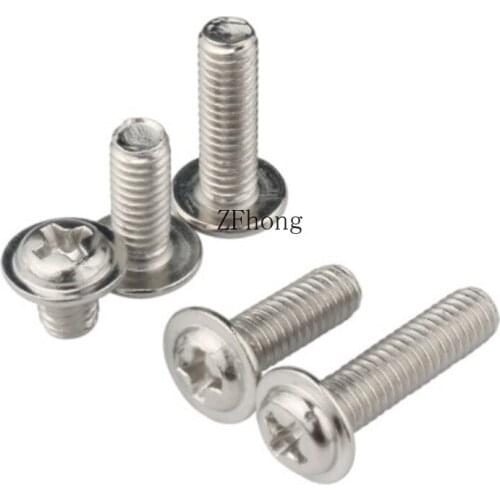 20-50pc M2 M2.5 M3 M4 304 A2 Stainless Steel PWM DIN967 Cross Phillips Pan Round Head With Washer Padded Collar Screw Bolt